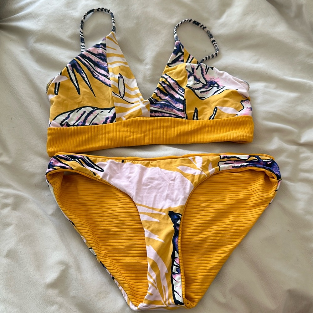 Maaji yellow floral bikini reversible size large